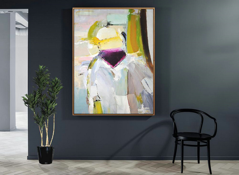 Acrylic Painting Canvas Art,Vertical Palette Knife Contemporary Art,Large Canvas Wall Art For Sale,Purple,Yellow,Grey.etc